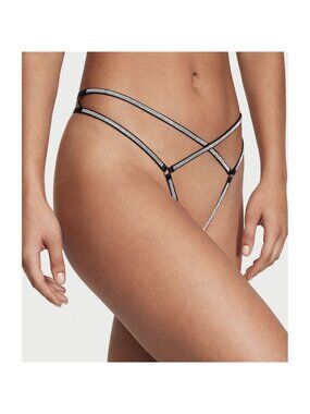 new victoria's secret shine strap harness crotchless panty m